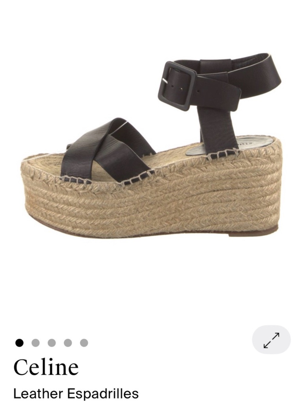 Celine Black Leather Jute-Wrapped Platform Sandals - Picture 2 of 4